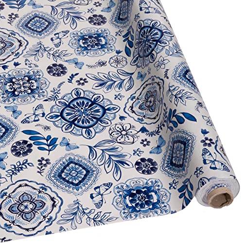 DéVa Wachstuchtischdecke Muster blau weiß in 1,4m Breite (Meterware) - PVC Wachstuch - Outdoor und Indoor Tischdecke von DéVa