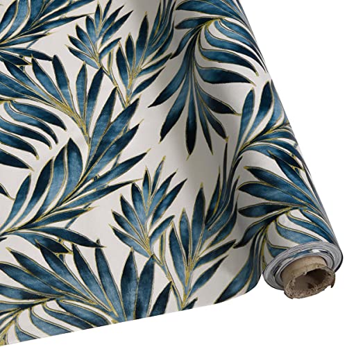 DéVa Wachstuchtischdecke Palmwedel blau in 1,4m Breite (Meterware) - PVC Wachstuch - Outdoor und Indoor Tischdecke von DéVa