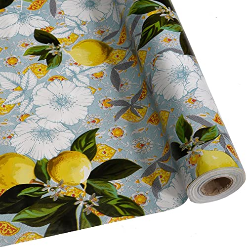 DéVa Wachstuchtischdecke mediterrane Zitronen blau in 1,4m Breite (Meterware) - PVC Wachstuch - Outdoor und Indoor Tischdecke von DéVa