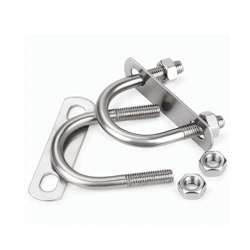 DeVow M10 U-förmige Schrauben mit Platte und Muttern 304 Edelstahl, runde U-Klemme, Klemme, Rohrhalter, Feste Schnalle, 2 mm, 3 mm Platte(M10x76x110 2sets) von DeVow