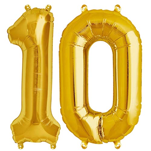 FUNXGO® Folienballon Zahl 10 Gold - Riesenzahl Ballon ca.100 cm - fliegt mit Helium - 10 geburtstag luftballon - Deko zum Geburtstage, Party, Hochzeiten - Ballon 10 Gold von FUNXGO
