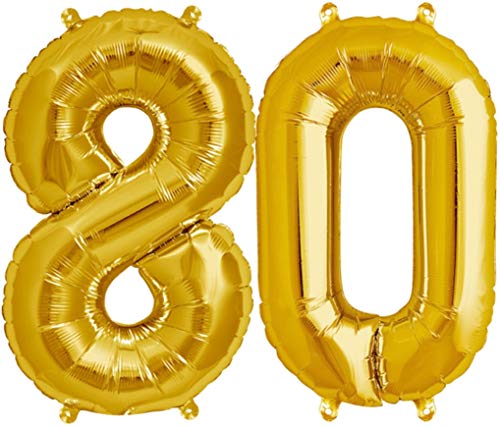 FUNXGO® Folienballon Zahl 80 Gold - Riesenzahl Ballon ca.100 cm - fliegt mit Helium - 80 geburtstag luftballon - Deko zum Geburtstage, Party, Hochzeiten - Ballon 80 Gold von FUNXGO