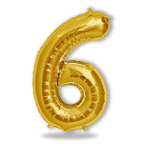 FUNXGO® Folienballon Zahl 6 Gold - Riesenzahl Ballon ca.100 cm - fliegt mit Helium - 6 geburtstag luftballon - Deko zum Geburtstage, Party, Hochzeiten - Ballon 6 Gold von FUNXGO