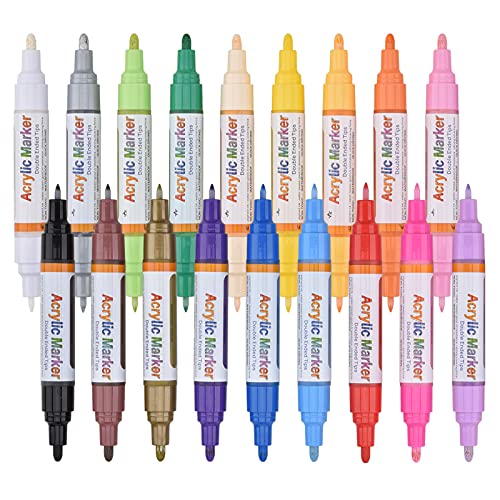 Acrylstifte Doppelspitze, 18 Farbige Doppelfasermaler Acrylstifte für Bemalen, Wasserfeste und Schnelltrocknend Acryl Permanent Marker für Papier Steine Fotoalbum Gästebuch Leinwand (3mm und 0.7mm) Acrylstifte Doppelspitze, 18 Farbige Doppelfasermaler Acrylstifte für Bemalen, Wasserfeste und Schnelltrocknend Acryl Permanent Marker für Papier Steine Fotoalbum Gästebuch Leinwand (3mm und 0.7mm) von DealKits