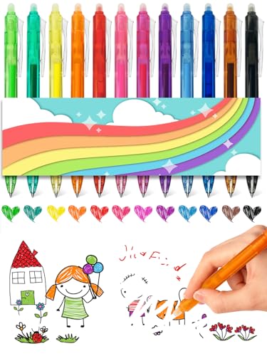 DealKits 12er Bunt Kugelschreiber Set, 12 Farben Radierbarer Tintenroller, ideal für Büro und Schule, Tintenroller Set mit Radiergummi, Strichstärke 0,5 mm, Löschbarer Kuli für Hausaufgaben von DealKits