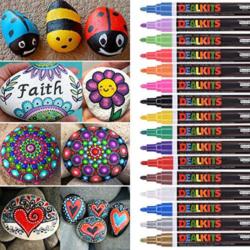 16 Farben Wasserfeste Stifte, Permanent Marker Paint Pen Schnelltrocknend Acrylstifte für Stein Bemalen Ostern Basteln Leinwand Glas Kunststoff Keramik Metall Holz DIY Fotoalbum Hochzeit Gästebuch von DealKits