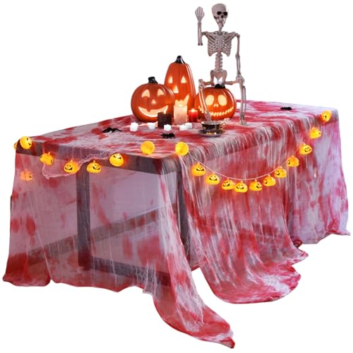 DealKits 200 x 500 cm Halloween Gruseliges Tuch Dekorationen, Halloween Deko Stoff, Blutrot Gruseltuch,Dekogewebe für Spukhäuser Halloween Party Türen Vorhang Outdoor Veranden Fenster Dekoration von DealKits