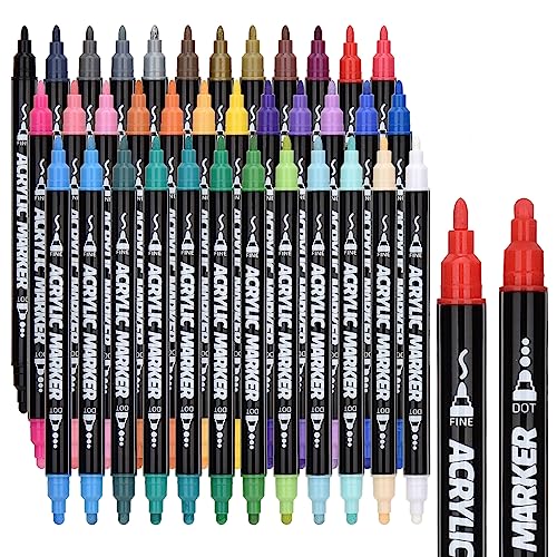 DealKits 36 Farbige Acrylstifte, Dual Tip Stifte für Steine Bemalen, Wasserfest Multimarker Doppelspitze Acryl Permanent Marker für Leinwand Papier Fotoalbum Gästebuch Holz Eier DealKits 36 Farbige Acrylstifte, Dual Tip Stifte für Steine Bemalen, Wasserfest Multimarker Doppelspitze Acryl Permanent Marker für Leinwand Papier Fotoalbum Gästebuch Holz Eier von DealKits