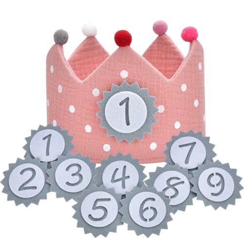 DealKits Geburtstagskrone Musselin mit Zahlen, Klett-Buttons mit Zahlen von 1-9, Kinder Partyhüte Party Deko für den Kindergeburtstag, Geburtstag Krone für Junge & Mädchen von DealKits