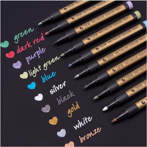 Metallic Stifte, 10 Farben Metallischen Marker Set für Fotoalbum DIY Scrapbook, Gold Stift zum Bemalen Gästebuch Hochzeit Schwarzes Papier Stein Glas Holz Ostern Basteln (2 mm) von DealKits