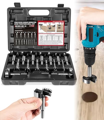 DearChan PB-100 Präzisions-Forstner-Bit-Set (16-teilig), 0,6 cm bis 5,4 cm, rasiermessergezackte Kanten für glatte Löcher auf der Unterseite, legierter Stahl, Holzbearbeitung, Bohrmaschine und von DearChan