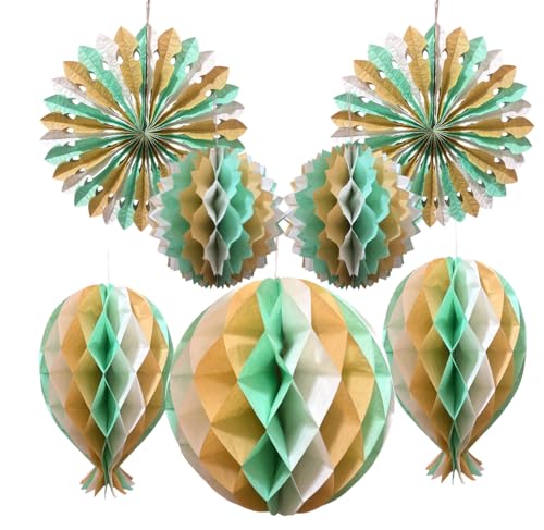 Party Deko mit Pompons Hochzeitsdeko Geburtstagsdeko Grün Gold Weiß für Jugendweihe Konfirmation JGA Taufe Hochzeit Kommunion Babyparty Polterabend Deko Junge Mädchen, Wiederverwendbare Wabenbälle von Deauparkoty