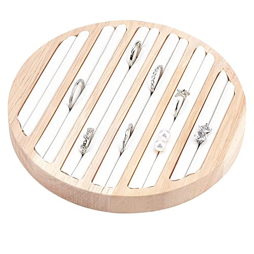 Deautie Holz Schmuck Tabletts, Holz Schmuck Display Tablett, Ringe Organizer, Weiß Leder Einsatz Schmuck Organisator Für Ohrring Aufbewahrungsbox, Anhänger Aufbewahrungsbox 15x2 cm von Deautie