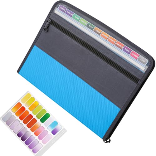 Fächermappe Datei Organizer mit Reißverschluss, Mappe Ordner Datei Organizer, Erweiterbar Ordnungsmappe Mappe, Wasserdichte Akkordeonmappe, mit Farbigen Haftnotizen, für Büros, Häuser und Schulen von Deautie