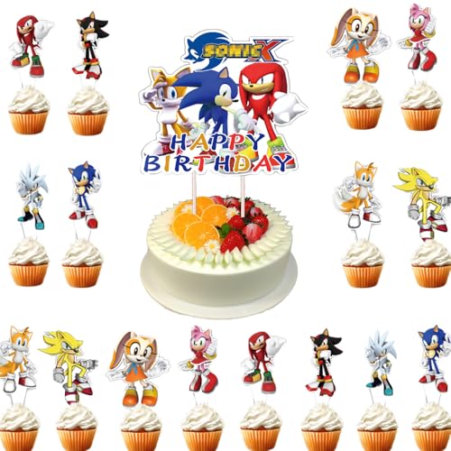 Dekorationen Kuchendekoration Cupcake Toppers Sonic Tortendeko Deko Geburtstag Cupcake Toppers Set Kuchen Dekoration Junge Cake Topper für Kinder (I) von DecPtyTa