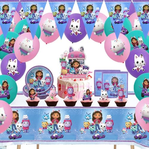 Geburtstagsdeko,Geburtstag party Set,Geburtstag Teller Tischdecke Serviette Banner Kuchendekoration etc,Geeignet für 10 Personen (GB7-1) von DecPtyTa