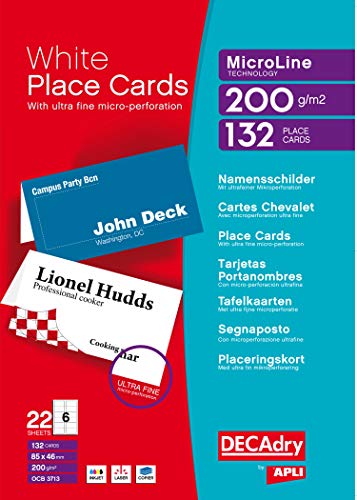 DECAdry Place Cards for Folding 200gsm 6 per A4 Sheet 85x46mm when Folded - Ref OCB3713-3 (Pack of 1(132 Cards) von Decadry