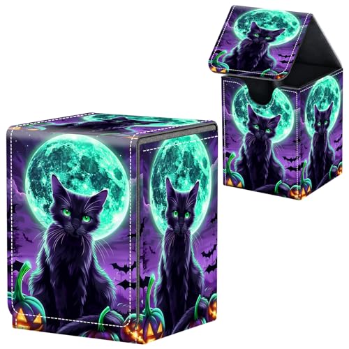 Commander Deck Box für MTG Commander Sammelkarten mit Magnetverschluss, hochwertige Lederhülle für MTG TCG CCG Magic Cards, passend für über 100 Karten mit Einzelärmeln, Katze von Decahouy