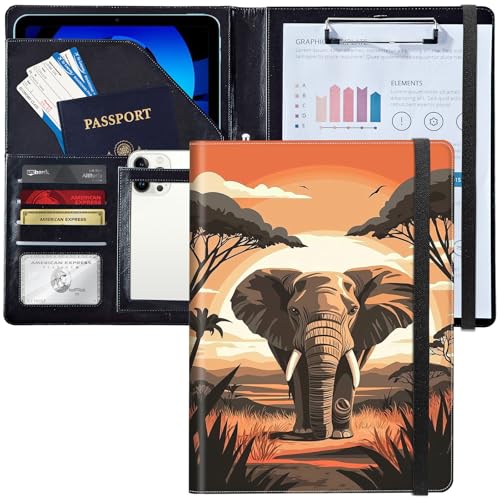 Dokumentenmappe aus Leder mit Klemmbrett, A4, Organizer für Lebensläufe, Notizblock und Kartenhalter, für Männer und Frauen, Business, Büro, afrikanischer Elefant der Savanne Dokumentenmappe aus Leder mit Klemmbrett, A4, Organizer für Lebensläufe, Notizblock und Kartenhalter, für Männer und Frauen, Business, Büro, afrikanischer Elefant der Savanne von Decahouy