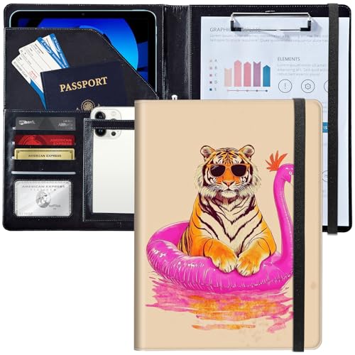 Dokumentenmappe aus Leder mit Klemmbrett, A4, Organizer für Lebensläufe, Notizblock und Kartenhalter, für Männer und Frauen, geschäftliche Nutzung, Büro, niedlicher Tiger trägt Brille Dokumentenmappe aus Leder mit Klemmbrett, A4, Organizer für Lebensläufe, Notizblock und Kartenhalter, für Männer und Frauen, geschäftliche Nutzung, Büro, niedlicher Tiger trägt Brille von Decahouy