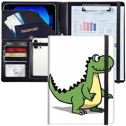 Klemmbrett aus Leder mit niedlichem Dinosaurier-Muster, Dokumentenhalter, A4-Format, Visitenkartenhalter für Damen und Herren von Decahouy