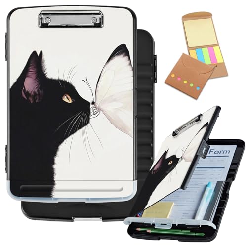 Klemmbrett mit Aufbewahrung, großes Fassungsvermögen, seitlich öffnende Still-Klemmbrett aus Kunststoff mit Stifthalter, flacher Clip, Lehrer-Must-Haves, Pflege- und Bürobedarf, eine schwarze Katze Klemmbrett mit Aufbewahrung, großes Fassungsvermögen, seitlich öffnende Still-Klemmbrett aus Kunststoff mit Stifthalter, flacher Clip, Lehrer-Must-Haves, Pflege- und Bürobedarf, eine schwarze Katze von Decahouy