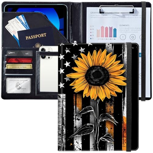 Leder Klemmbrett mit Lebenslauf-Dokumenten Organizer, A4 Brief Format, Visitenkartenhalter für Damen und Herren, Sonnenblume Amerikanische Flagge Leder Klemmbrett mit Lebenslauf-Dokumenten Organizer, A4 Brief Format, Visitenkartenhalter für Damen und Herren, Sonnenblume Amerikanische Flagge von Decahouy