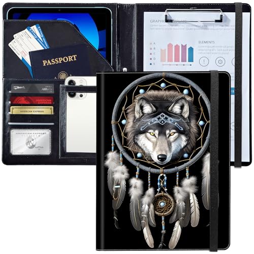 Leder Klemmbrett mit Traumfänger Wolf Dokumenten Organizer A4 Visitenkartenhalter für Damen Herren Leder Klemmbrett mit Traumfänger Wolf Dokumenten Organizer A4 Visitenkartenhalter für Damen Herren von Decahouy