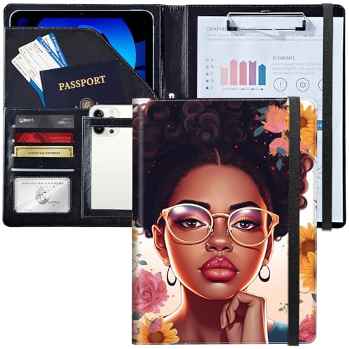 Leder Klemmbrett mit afrikanischem Sonnenblumenmuster, Dokumentenmappe A4, Visitenkartenhalter für Damen und Herren Leder Klemmbrett mit afrikanischem Sonnenblumenmuster, Dokumentenmappe A4, Visitenkartenhalter für Damen und Herren von Decahouy