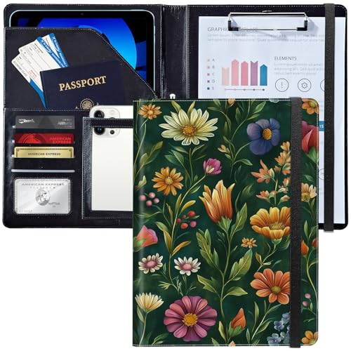 Leder-Mappe mit Briefbeschwerer, personalisierbar, A4, Notizblock, Kartenhalter für Damen und Herren, grüne Wildblumen Leder-Mappe mit Briefbeschwerer, personalisierbar, A4, Notizblock, Kartenhalter für Damen und Herren, grüne Wildblumen von Decahouy
