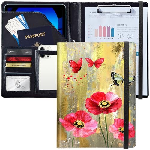 Leder-Padfolio-Ordner mit Klemmbrett, personalisierter A4-Brief-Organizer, Schreibblock und Kartenhalter für Männer und Frauen, Büro, Schmetterlinge und Mohnblumen Leder-Padfolio-Ordner mit Klemmbrett, personalisierter A4-Brief-Organizer, Schreibblock und Kartenhalter für Männer und Frauen, Büro, Schmetterlinge und Mohnblumen von Decahouy