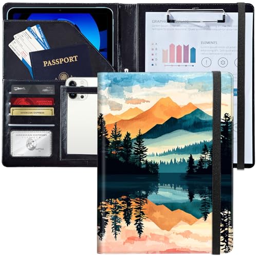 Leder-Padfolio-Ordner mit Klemmbrett, personalisierter A4-Brief-Organizer, Schreibblock und Kartenhalter für Männer und Frauen, Büro, Wald und Berge Leder-Padfolio-Ordner mit Klemmbrett, personalisierter A4-Brief-Organizer, Schreibblock und Kartenhalter für Männer und Frauen, Büro, Wald und Berge von Decahouy
