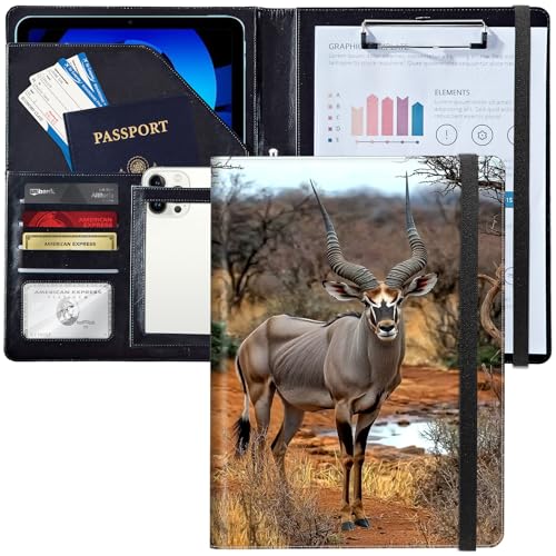 Leder-Padfolio-Ordner mit Klemmbrett, personalisierter A4-Brief-Organizer, Schreibblock und Kartenhalter für Männer und Frauen, Büro, afrikanische Savanne Defra Antilope Leder-Padfolio-Ordner mit Klemmbrett, personalisierter A4-Brief-Organizer, Schreibblock und Kartenhalter für Männer und Frauen, Büro, afrikanische Savanne Defra Antilope von Decahouy