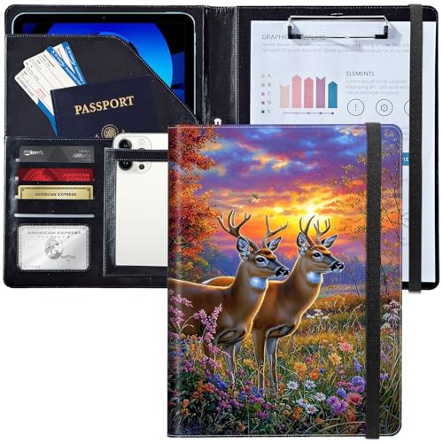 Leder-Padfolio-Ordner mit Klemmbrett, personalisierter A4-Brief-Organizer, Schreibblock und Kartenhalter für Männer und Frauen, Büro, schöne Hirsche und Wildblumen Leder-Padfolio-Ordner mit Klemmbrett, personalisierter A4-Brief-Organizer, Schreibblock und Kartenhalter für Männer und Frauen, Büro, schöne Hirsche und Wildblumen von Decahouy
