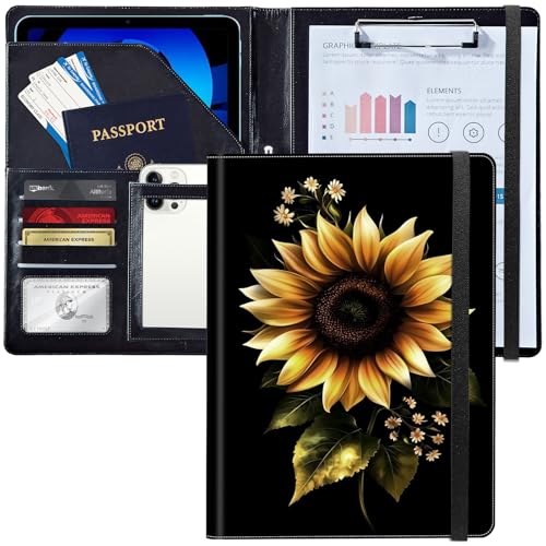 Leder-Padfolio-Ordner mit Klemmbrett, personalisierter A4-Briefgröße, Lebenslauf-Organizer, Schreibblock und Kartenhalter für Männer und Frauen, Büro, Sonnenblume mit kleiner Blume Leder-Padfolio-Ordner mit Klemmbrett, personalisierter A4-Briefgröße, Lebenslauf-Organizer, Schreibblock und Kartenhalter für Männer und Frauen, Büro, Sonnenblume mit kleiner Blume von Decahouy