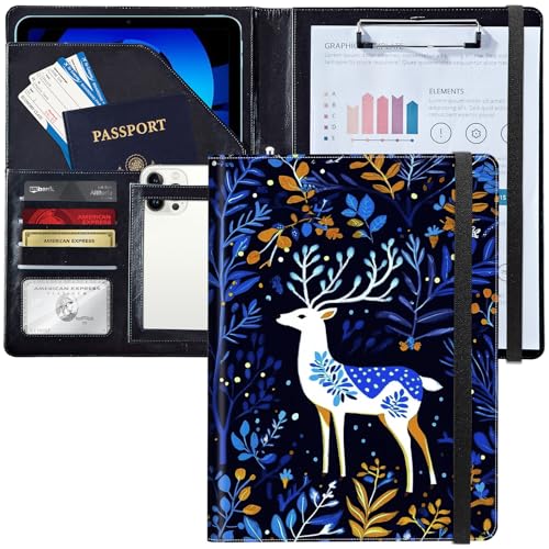 Leder-Padfolio-Ordner mit Klemmbrett, personalisierter A4-Briefgröße, Lebenslauf-Organizer, Schreibblock und Kartenhalter für Männer und Frauen, Büro, blauer Wald und weißer Hirsch Leder-Padfolio-Ordner mit Klemmbrett, personalisierter A4-Briefgröße, Lebenslauf-Organizer, Schreibblock und Kartenhalter für Männer und Frauen, Büro, blauer Wald und weißer Hirsch von Decahouy