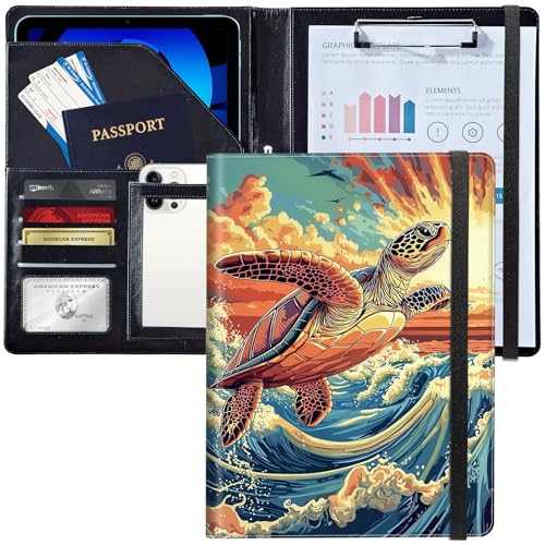 Leder-Padfolio-Ordner mit Klemmbrett, personalisierter A4-Briefgröße, Lebenslauf-Organizer, Schreibblock und Kartenhalter für Männer und Frauen, Büro, bunte Meeresschildkröte Leder-Padfolio-Ordner mit Klemmbrett, personalisierter A4-Briefgröße, Lebenslauf-Organizer, Schreibblock und Kartenhalter für Männer und Frauen, Büro, bunte Meeresschildkröte von Decahouy
