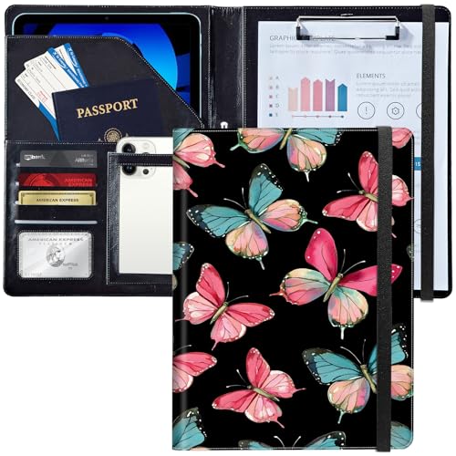Leder-Padfolio-Ordner mit Klemmbrett, personalisierter A4-Briefgröße, Lebenslauf-Organizer, Schreibblock und Kartenhalter für Männer und Frauen, Büro, bunte Schmetterlinge Leder-Padfolio-Ordner mit Klemmbrett, personalisierter A4-Briefgröße, Lebenslauf-Organizer, Schreibblock und Kartenhalter für Männer und Frauen, Büro, bunte Schmetterlinge von Decahouy