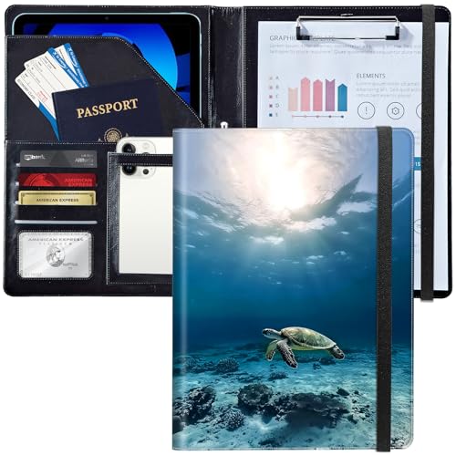 Leder-Padfolio-Ordner mit Klemmbrett, personalisierter A4-Briefgröße, Lebenslauf-Organizer, Schreibblock und Kartenhalter für Männer und Frauen, Büro, grüne Meeresschildkröte zum Schwimmen Leder-Padfolio-Ordner mit Klemmbrett, personalisierter A4-Briefgröße, Lebenslauf-Organizer, Schreibblock und Kartenhalter für Männer und Frauen, Büro, grüne Meeresschildkröte zum Schwimmen von Decahouy