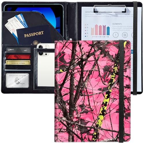 Leder-Padfolio-Ordner mit Klemmbrett, personalisierter A4-Briefgröße, Lebenslauf-Organizer, Schreibblock und Kartenhalter für Männer und Frauen, Büro, rosa Camo und Baumzweige Leder-Padfolio-Ordner mit Klemmbrett, personalisierter A4-Briefgröße, Lebenslauf-Organizer, Schreibblock und Kartenhalter für Männer und Frauen, Büro, rosa Camo und Baumzweige von Decahouy