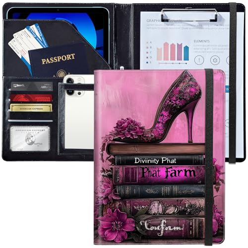 Leder-Padfolio-Ordner mit Klemmbrett, personalisierter A4-Briefgröße, Lebenslauf-Organizer, Schreibblock und Kartenhalter für Männer und Frauen, Büro, rosa High Heel und Bücher Leder-Padfolio-Ordner mit Klemmbrett, personalisierter A4-Briefgröße, Lebenslauf-Organizer, Schreibblock und Kartenhalter für Männer und Frauen, Büro, rosa High Heel und Bücher von Decahouy