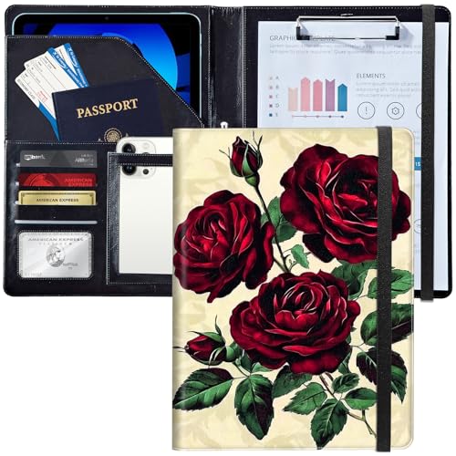 Leder Padfolio Portfolio Mappe mit Zwischenablage, Personalisierte A4 Letter Size CV Organizer, Notizblock & Kartenhalter für Männer Frauen Business Office Use, Dunkelrote Rosen Leder Padfolio Portfolio Mappe mit Zwischenablage, Personalisierte A4 Letter Size CV Organizer, Notizblock & Kartenhalter für Männer Frauen Business Office Use, Dunkelrote Rosen von Decahouy