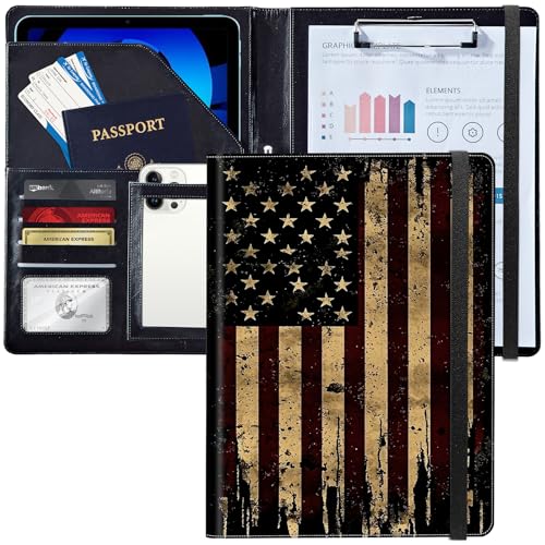 Leder-Padfolio-Portfolio-Ordner mit Klemmbrett, personalisierbar, A4-Format, Lebenslauf-Organizer, Schreibblock und Kartenhalter für Männer und Frauen, Büro, Vintage-Stil, amerikanische Flagge, 1270 Leder-Padfolio-Portfolio-Ordner mit Klemmbrett, personalisierbar, A4-Format, Lebenslauf-Organizer, Schreibblock und Kartenhalter für Männer und Frauen, Büro, Vintage-Stil, amerikanische Flagge, 1270 von Decahouy