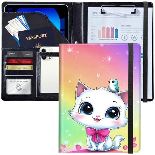 Leder-Padfolio-Portfolio-Ordner mit Klemmbrett, personalisierbar, A4-Format, Lebenslauf-Organizer, Schreibblock und Kartenhalter für Männer und Frauen, Büro, niedliches weißes Kätzchen und Vogel Leder-Padfolio-Portfolio-Ordner mit Klemmbrett, personalisierbar, A4-Format, Lebenslauf-Organizer, Schreibblock und Kartenhalter für Männer und Frauen, Büro, niedliches weißes Kätzchen und Vogel von Decahouy