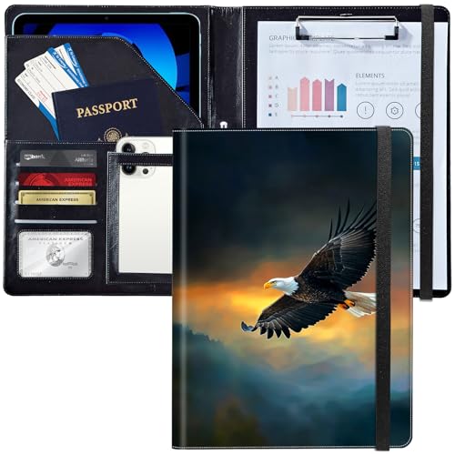Leder-Padfolio-Portfolio-Ordner mit Klemmbrett, personalisierbarer A4-Briefgröße, Lebenslauf-Organizer, Schreibblock und Kartenhalter für Männer und Frauen, Büro, steigender Weißkopfseeadler Leder-Padfolio-Portfolio-Ordner mit Klemmbrett, personalisierbarer A4-Briefgröße, Lebenslauf-Organizer, Schreibblock und Kartenhalter für Männer und Frauen, Büro, steigender Weißkopfseeadler von Decahouy