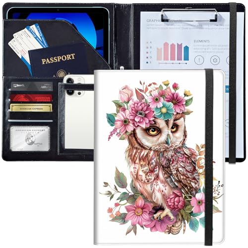 Leder-Padfolio-Portfolio-Ordner mit Klemmbrett, personalisierter A4-Briefgröße, Lebenslauf-Organizer, Schreibblock und Kartenhalter für Männer, Frauen, Büro, Cutev Eule und Blumen Leder-Padfolio-Portfolio-Ordner mit Klemmbrett, personalisierter A4-Briefgröße, Lebenslauf-Organizer, Schreibblock und Kartenhalter für Männer, Frauen, Büro, Cutev Eule und Blumen von Decahouy