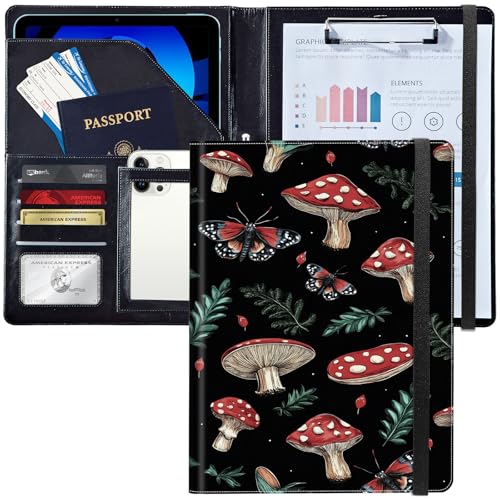 Leder-Padfolio-Portfolio-Ordner mit Klemmbrett, personalisierter A4-Briefgröße, Lebenslauf-Organizer, Schreibblock und Kartenhalter für Männer, Frauen, Büro, Pilzblätter und Motten Leder-Padfolio-Portfolio-Ordner mit Klemmbrett, personalisierter A4-Briefgröße, Lebenslauf-Organizer, Schreibblock und Kartenhalter für Männer, Frauen, Büro, Pilzblätter und Motten von Decahouy
