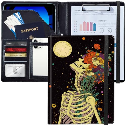 Leder-Padfolio-Portfolio-Ordner mit Klemmbrett, personalisierter A4-Briefgröße, Lebenslauf-Organizer, Schreibblock und Kartenhalter für Männer, Frauen, Büro, Skelettblumen und Mond Leder-Padfolio-Portfolio-Ordner mit Klemmbrett, personalisierter A4-Briefgröße, Lebenslauf-Organizer, Schreibblock und Kartenhalter für Männer, Frauen, Büro, Skelettblumen und Mond von Decahouy
