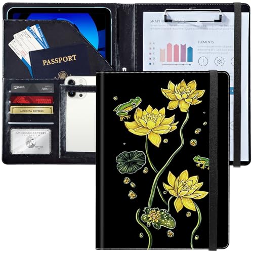 Leder-Padfolio-Portfolio-Ordner mit Klemmbrett, personalisierter A4-Briefgröße, Lebenslauf-Organizer, Schreibblock und Kartenhalter für Männer, Frauen, Büro, gelbe Seerosen und Frosch Leder-Padfolio-Portfolio-Ordner mit Klemmbrett, personalisierter A4-Briefgröße, Lebenslauf-Organizer, Schreibblock und Kartenhalter für Männer, Frauen, Büro, gelbe Seerosen und Frosch von Decahouy