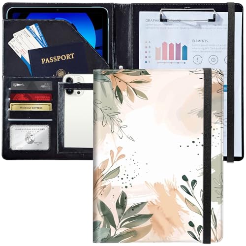 Leder-Padfolio-Portfolio-Ordner mit Klemmbrett, personalisierter A4-Briefgröße, Lebenslauf-Organizer, Schreibblock und Kartenhalter für Männer, Frauen, Büro, weiche Aquarellblätter Leder-Padfolio-Portfolio-Ordner mit Klemmbrett, personalisierter A4-Briefgröße, Lebenslauf-Organizer, Schreibblock und Kartenhalter für Männer, Frauen, Büro, weiche Aquarellblätter von Decahouy